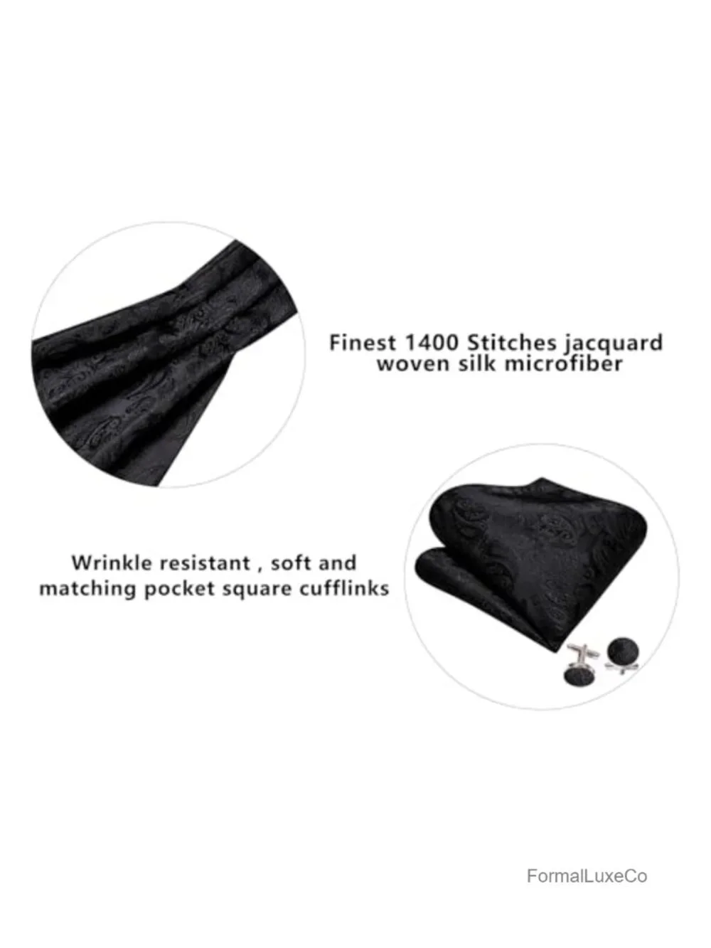 Men's Silk Scarf & Ascot Tie Set with Pocket Square Cufflinks Formal Party Prom